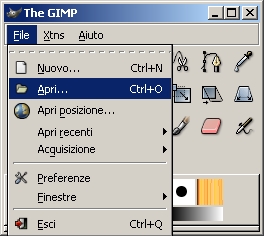 questo è il menù principale di GIMP
